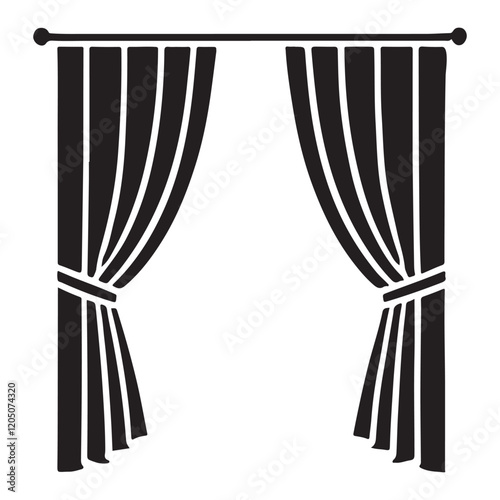 Classic Drape Curtains Silhouette Illustration