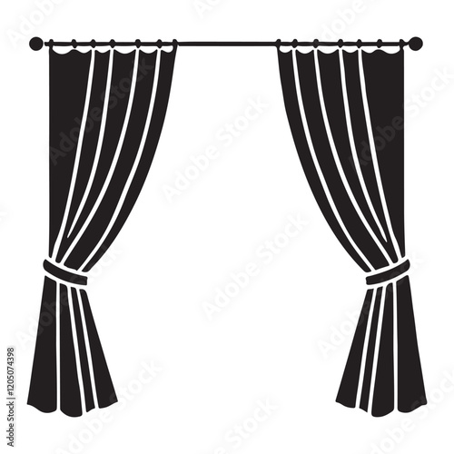 Classic Drape Curtains Silhouette Illustration
