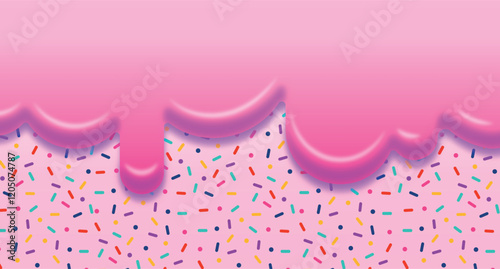 Background with melted flowing glaze and  
 confetti. Holiday illustration, Birthday. Illustration for postcards. 