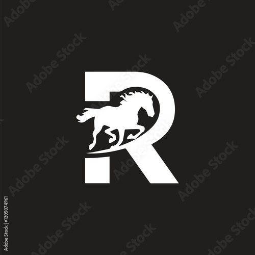 letter R horse logo with vector template design