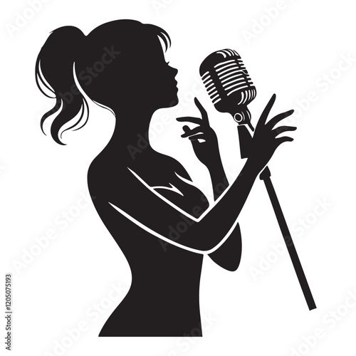 Silhouette of a Woman Singing into a Vintage Microphone