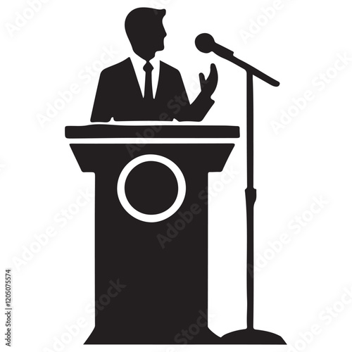 Silhouette of a Speaker at a Podium with a Microphone