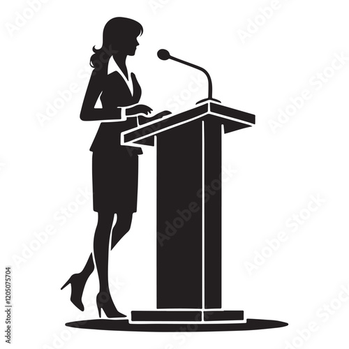 Female Speaker at Podium Silhouette Vector Image