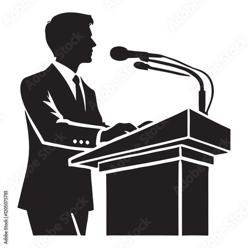 Professional Male Speaker at Podium with Two Microphones