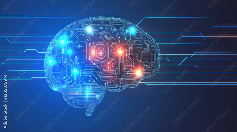 Obraz premium Digital Brain Circuitry Abstract Representation