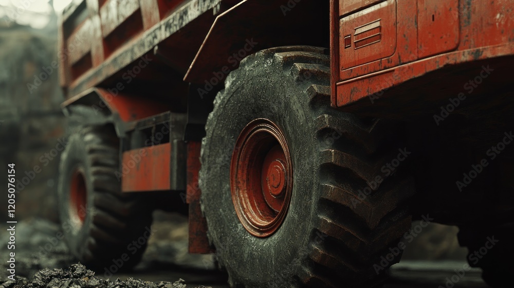 A Red Dump Truck Tire Close Up Showing Detail A Red Dump Truck Tire Close Up Showing Detail