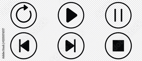 Player button icon set. Elements for play streaming. Button icons. symbols for playback. Start audio or video action media symbol.Isolate on transporent background.