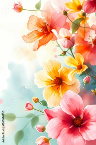 Vibrant blooms capture the essence of spring in shades of pink, yellow and orange in a dreamy floral arrangement. 