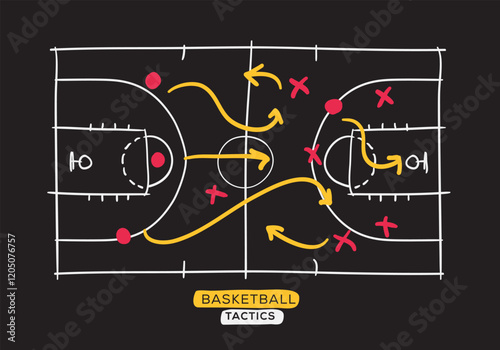 Basketball tactics board, freehand drawing design.