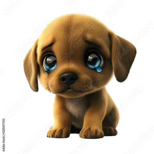 A sad cartoon puppy with big eyes and tears, evoking empathy and cuteness.