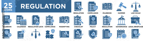 Regulation icon collection set. Containing design law, regulation, compliance, legal, management, policy