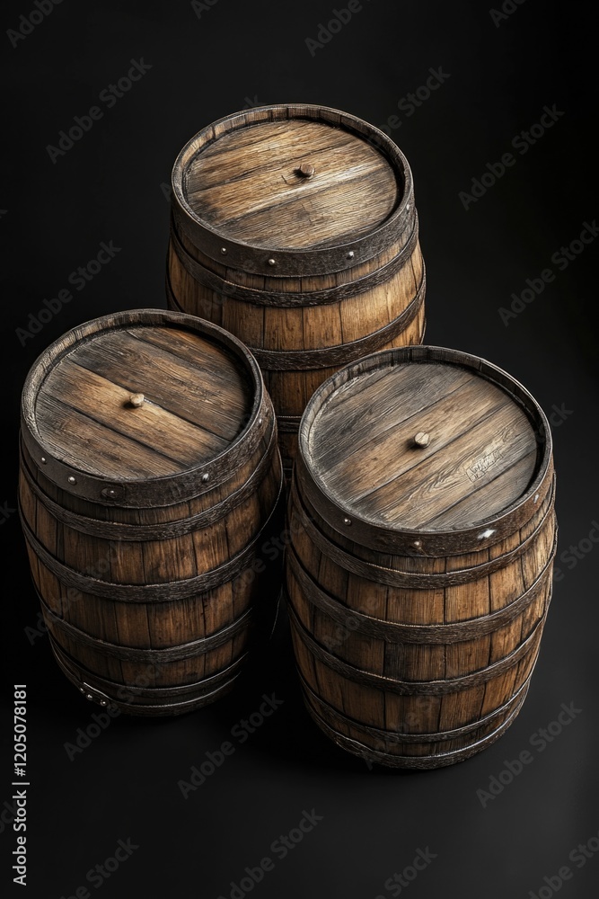 Fototapeta premium Three Wooden Barrels Side by Side