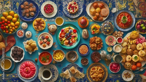 A Lavish Table Set With Assorted Cakes Pastries And Fruits