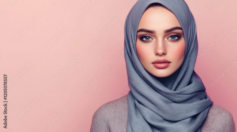 Fototapeta premium A Beautiful Woman Wearing a Gray Hijab