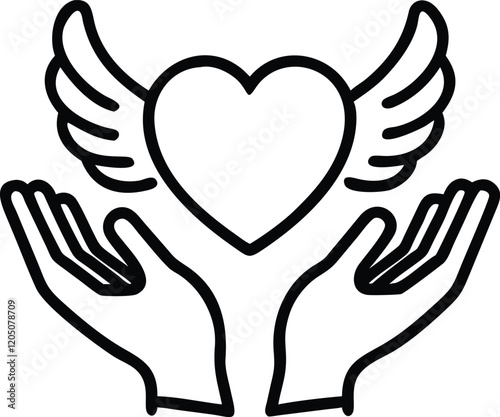 heart with wings icon vector art illustration