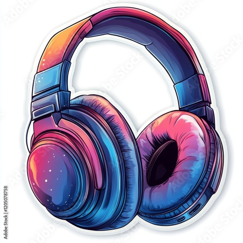 Vibrant Headphones Illustration with a Cosmic Blend of Colors for Music Lovers