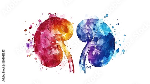 Artistic Watercolor Illustration of Human Kidneys.