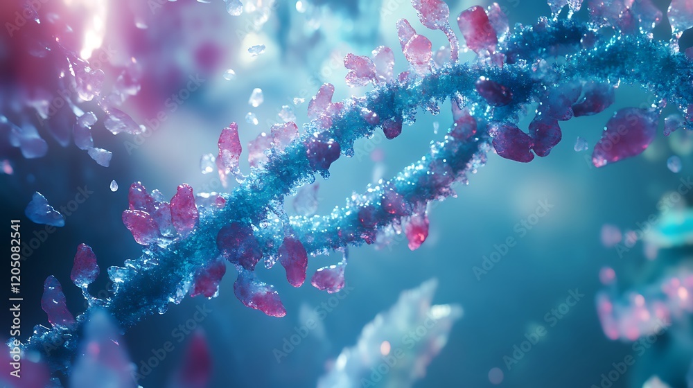 Fototapeta premium Abstract Crystallized DNA Structure with Blue and Pink Hues