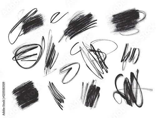 abstract black ink marks on white background varied expressive style