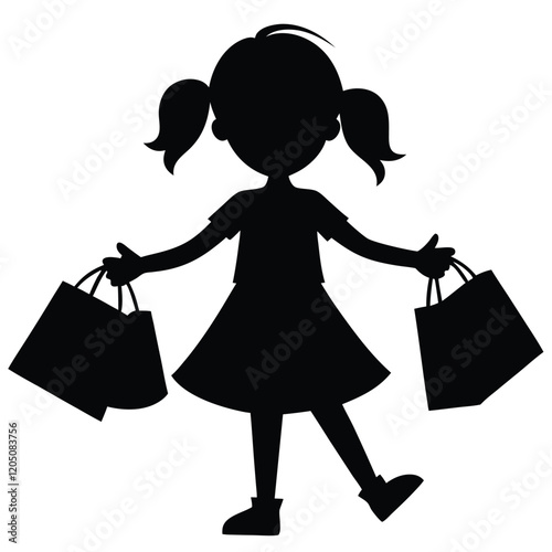 child with shopping bags icon vector art illustration