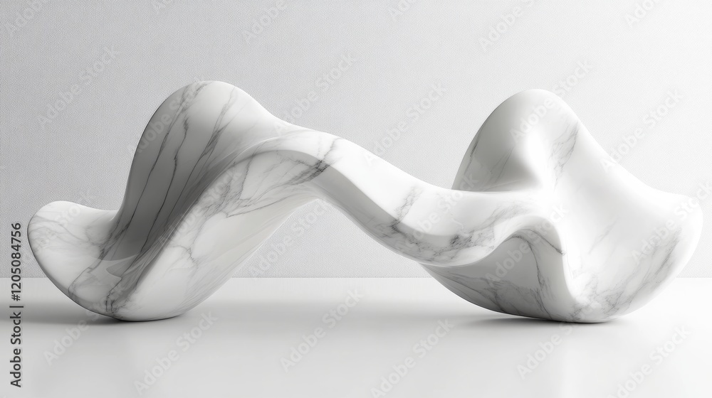A marble sculpture of a modern abstract design, isolated on a bright white background,