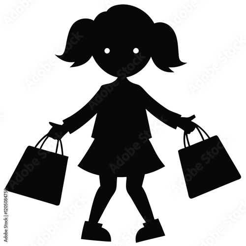 child with shopping bags icon vector art illustration