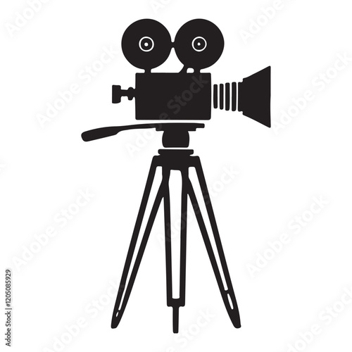 Vintage Movie Camera Silhouette Illustration on Tripod