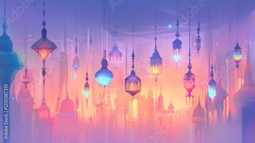 Ornate Lanterns Illuminate a Dreamlike Cityscape