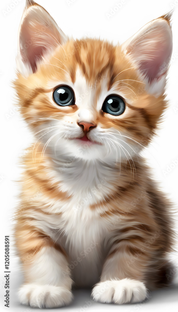 Smiling baby cat isolated on white background cutout. Template for artwork design. Smiling baby cat isolated on white background cutout. Template for artwork design.