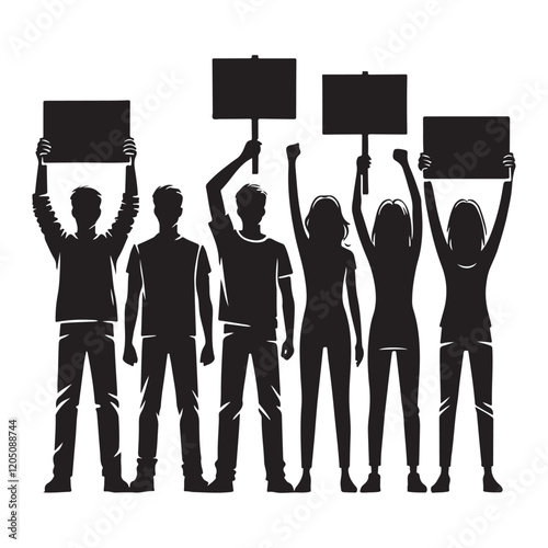Protestors with Signs Silhouette Demonstration Illustration