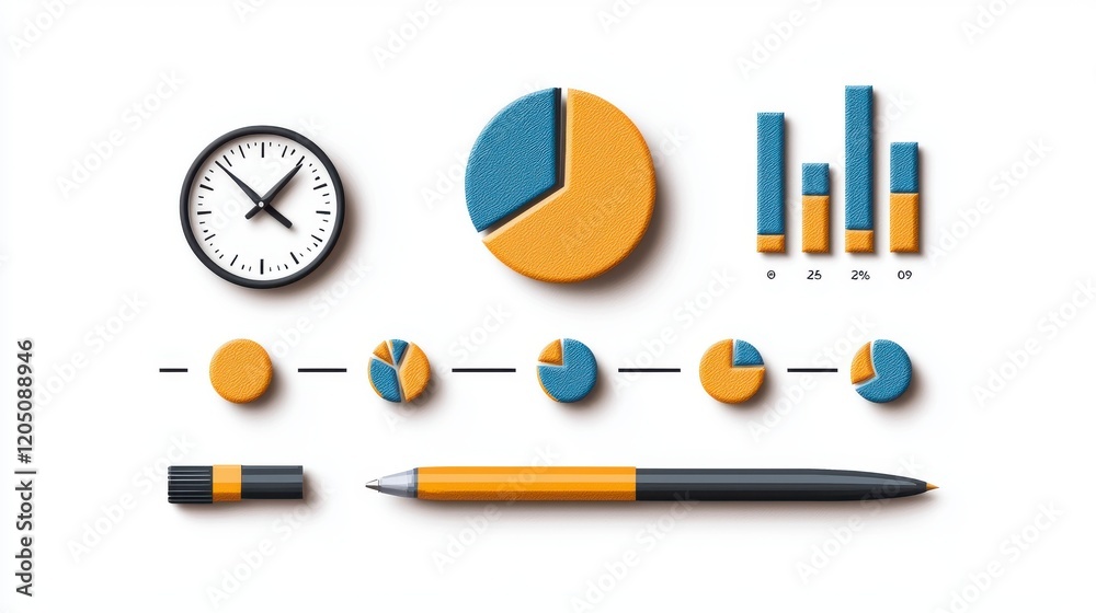 Business Data Analysis Concept with Charts and Clock Illustration Business Data Analysis Concept with Charts and Clock Illustration