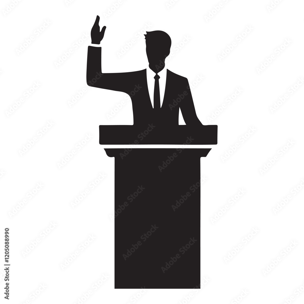 Silhouette of Speaker Raising Hand During a Speech