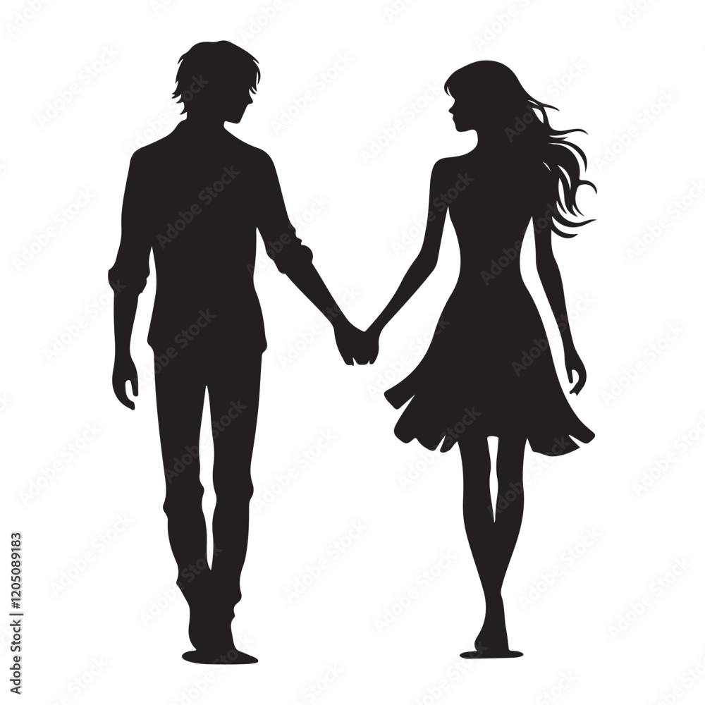 Silhouette of Couple Holding Hands Walking Together Silhouette of Couple Holding Hands Walking Together