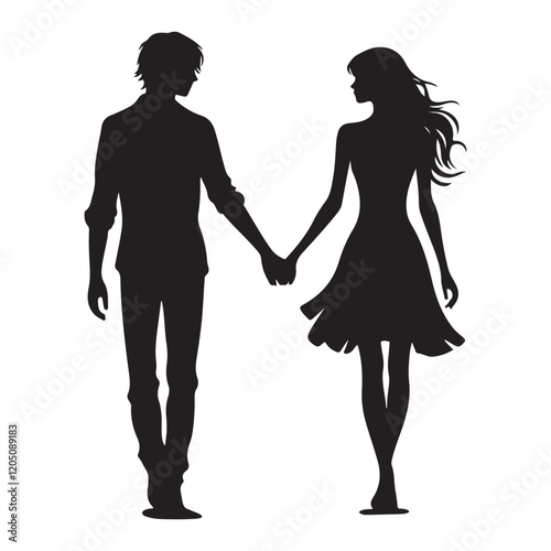 Silhouette of Couple Holding Hands Walking Together