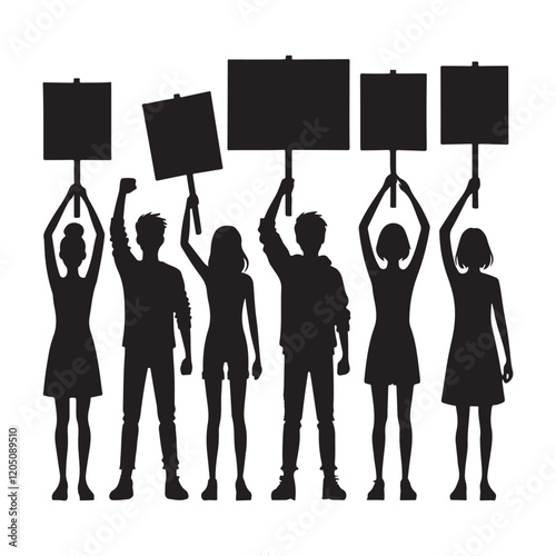 Silhouette of Protesters Holding Signs at a Demonstration