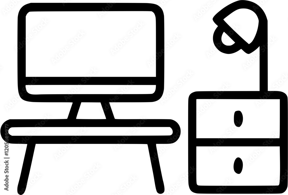Home office in outline icon style, homes and Residences theme. Home office in outline icon style, homes and Residences theme.