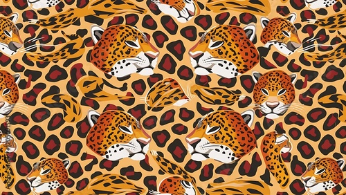 Illustration pattern background leopard skins and heads