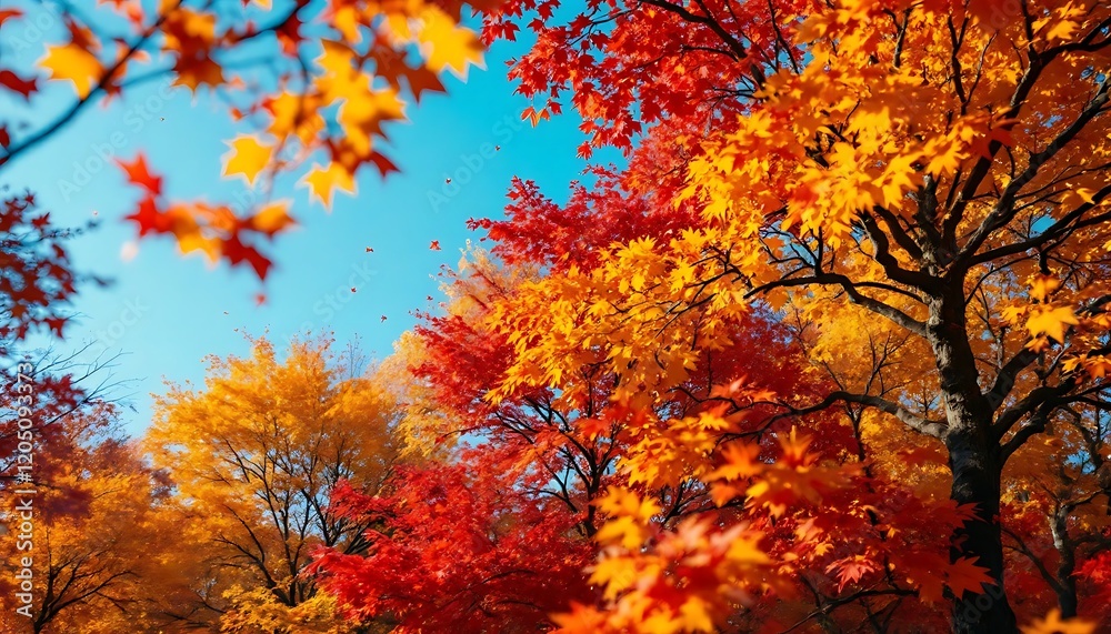 Autumn Maple Canopy: Vibrant Red and Gold Fall Foliage Autumn Maple Canopy: Vibrant Red and Gold Fall Foliage