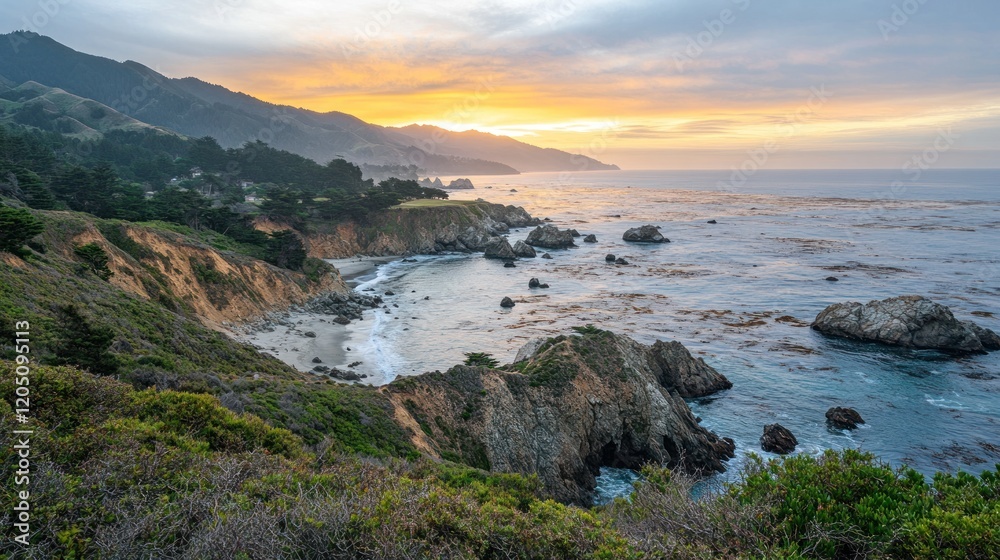 Coastal Sunset Scene Over Rugged California Cliffs Coastal Sunset Scene Over Rugged California Cliffs
