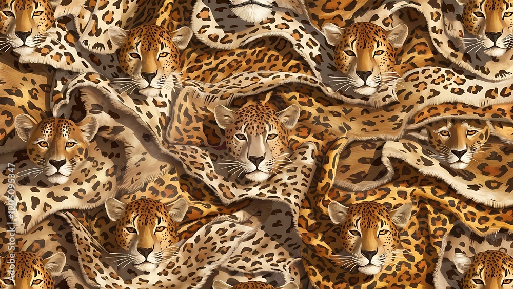 Fototapeta premium Illustration pattern background leopard skins and heads