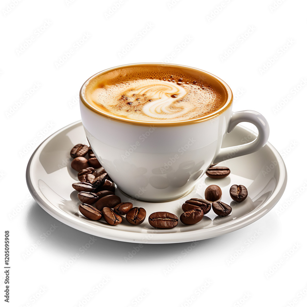 Cappuccino with Latte Art and Coffee Beans Cappuccino with Latte Art and Coffee Beans