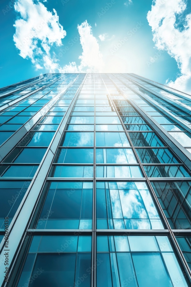 Obraz premium Glass skyscraper with blue sky