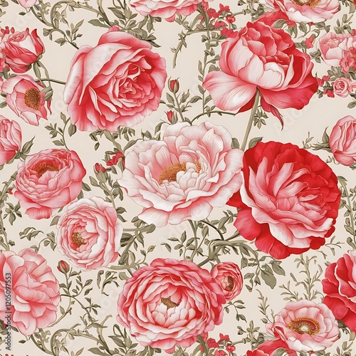 Wallpaper Mural Floral seamless pattern with hand drawn roses Torontodigital.ca