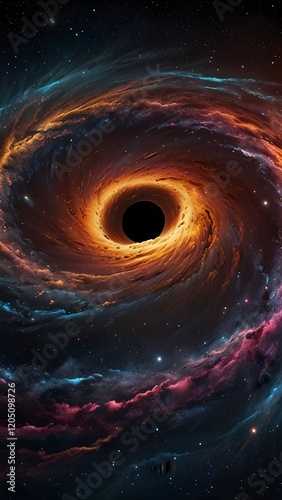 Colorful picture of the universe in the process of being shallowed by a black hole