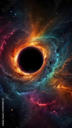 Colorful picture of the universe in the process of being shallowed by a black hole