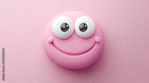 A sorb with funny cartoon eyes and a quirky smile on a light pink background