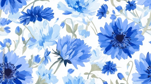 Wallpaper Mural Blue cornflower pattern on pale blue backdrop, intricate design, suitable for textiles, wallpaper, and home decor applications Torontodigital.ca