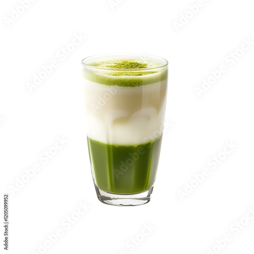 Wallpaper Mural Refreshing Layered Matcha Latte in a Glass transparent background. Torontodigital.ca
