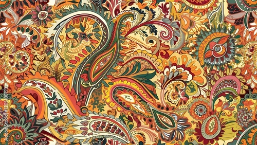 Seamless pattern with paisley and flowers