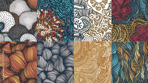 8 different beautiful doodle, dot patterns. Endless texture can be used for wallpaper, pattern fills, web page background,surface textures,tile, greeting card, scrapbook, backdrop